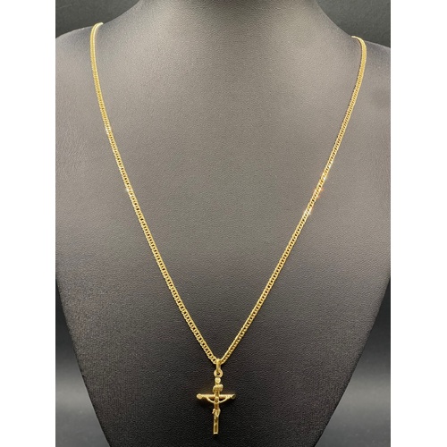 Unisex 18ct Yellow Gold Double Curb Link Necklace with Crucifix Pendant