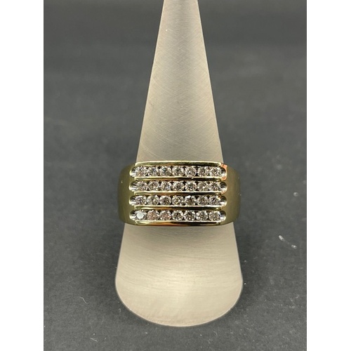 Mens 10ct Yellow Gold Multi Row Diamond Ring