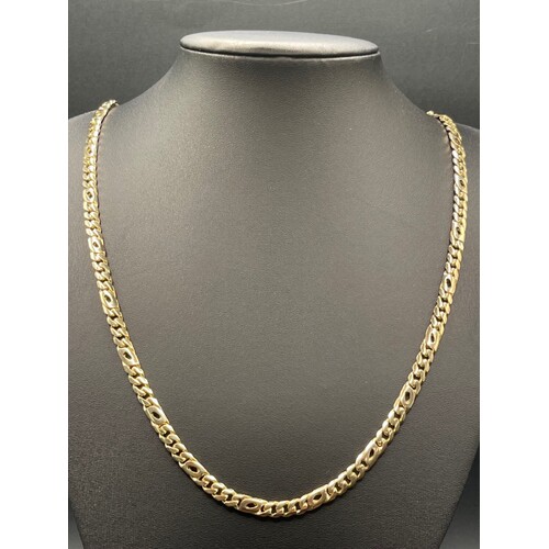 Mens 9ct Yellow Gold Birdseye and Curb Link Necklace