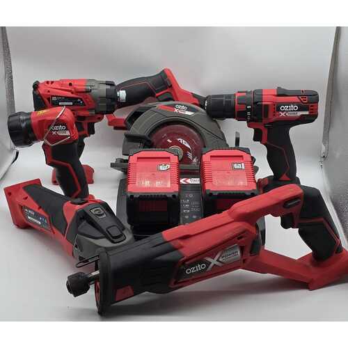 Ozito 7 Piece Cordless Combo Kit with 2 x 4.0Ah Battery and Dual Battery Charger