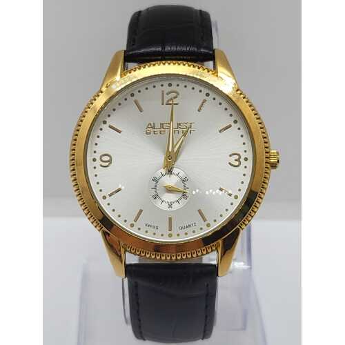 August Steiner Gold Tone Leather Mens Watch AS8020YG Swiss Quartz 3 ATM WR