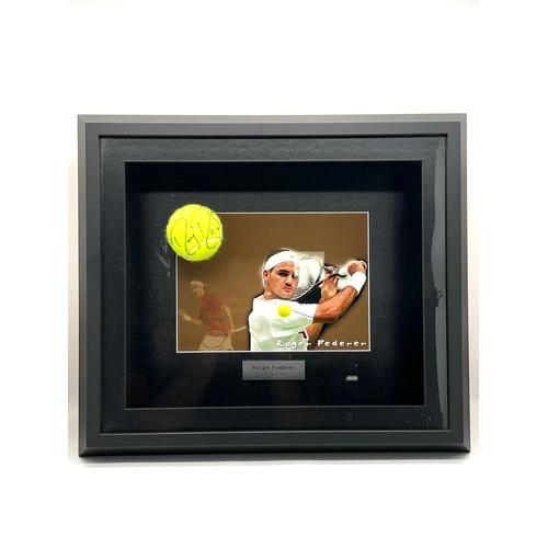 Roger Federer Signed Dunlop Tennis Ball in Print Frame Memorabilia with COA