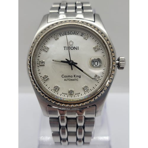 Titoni Cosmo King 777 Automatic Mens Silver Sapphire Crystal Watch 10 ATM WR