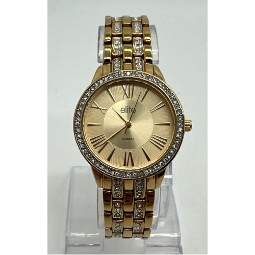 Elite Gold Ladies Quartz Stainless Steel Dress Analog Watch