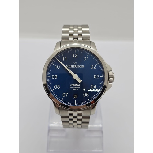 MeisterSinger Unomat UN918 Anti Magnetic 300m Blue Dial 43mm Divers Watch