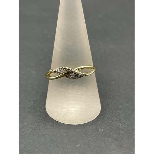 Ladies 9ct Yellow Gold Diamond Cross Over Ring