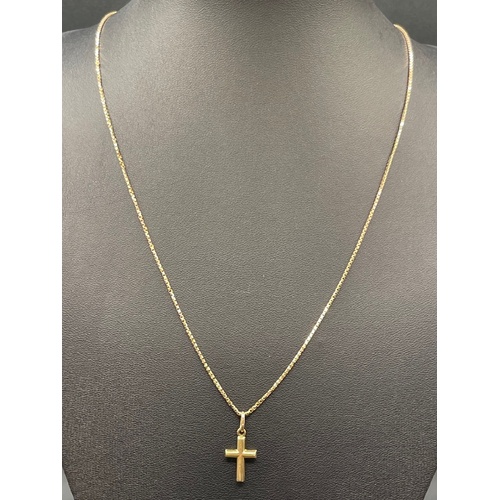 Unisex 9ct Yellow Gold Box Link Necklace & Cross Pendant