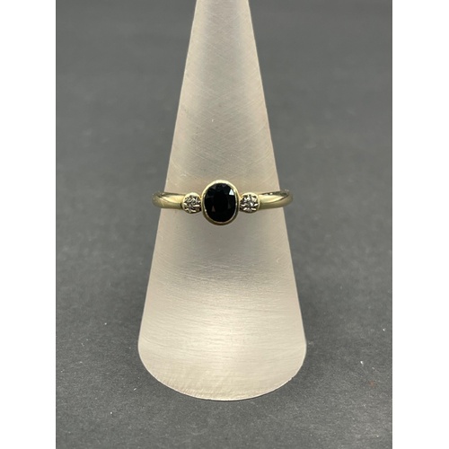 Ladies 9ct Yellow Gold Blue Gemstone and Diamond Ring