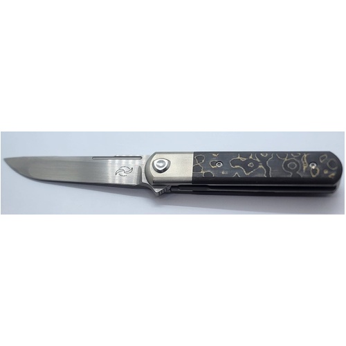 Liong Mah Designs T-1 Tanto 3.5 Inch Titanium with Gold Camo Inlays Pocket Knife