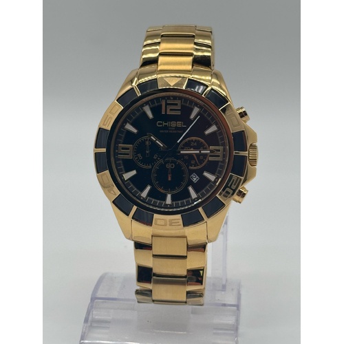 Chisel Mens Gold Tone Stainless Steel Black Dial Chronograph Watch 5829181