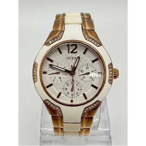 Guess Ladies White and Rose Gold W0556L3 Stainless Steel Analog Watch