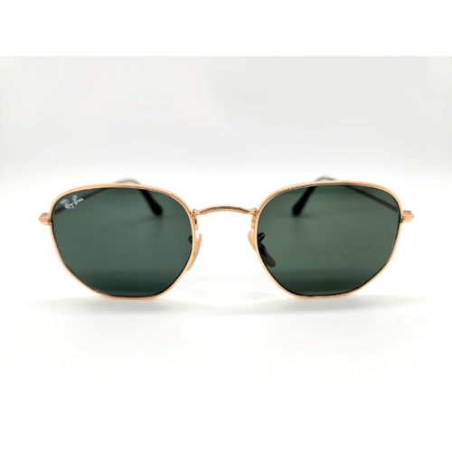 Ray-Ban RB3548N 001 51-21 Gold Hexagonal Flat Lenses Green Classic Sunglasses