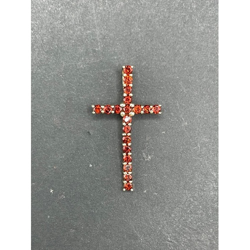 Ladies 14ct Yellow Gold Red Gemstones Cross Pendant