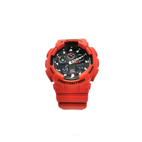 Casio G-Shock GA-100B Analog Digital Resin Strap Men’s Red Watch with Tin Case