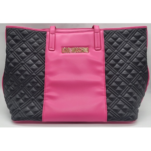 Love Moschino Quilted Two Tone Tote Bag with Dust Cover