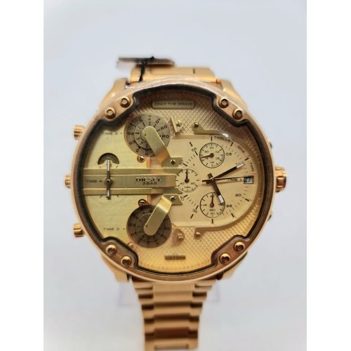 Diesel Only The Brave Chronograph Quartz DZ7399 3 Bar Gold Tone Mens Watch